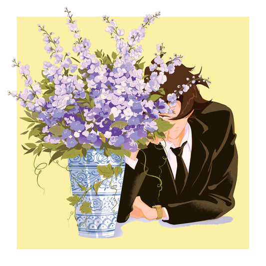 「Delphiniums in Porcelain」A4 Square Print