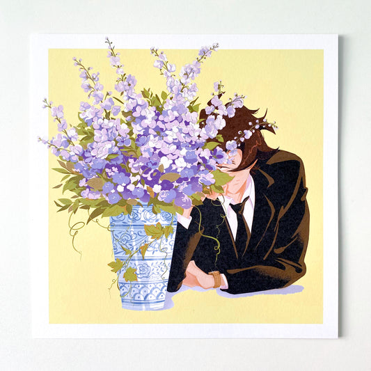 「Delphiniums in Porcelain」A4 Square Print