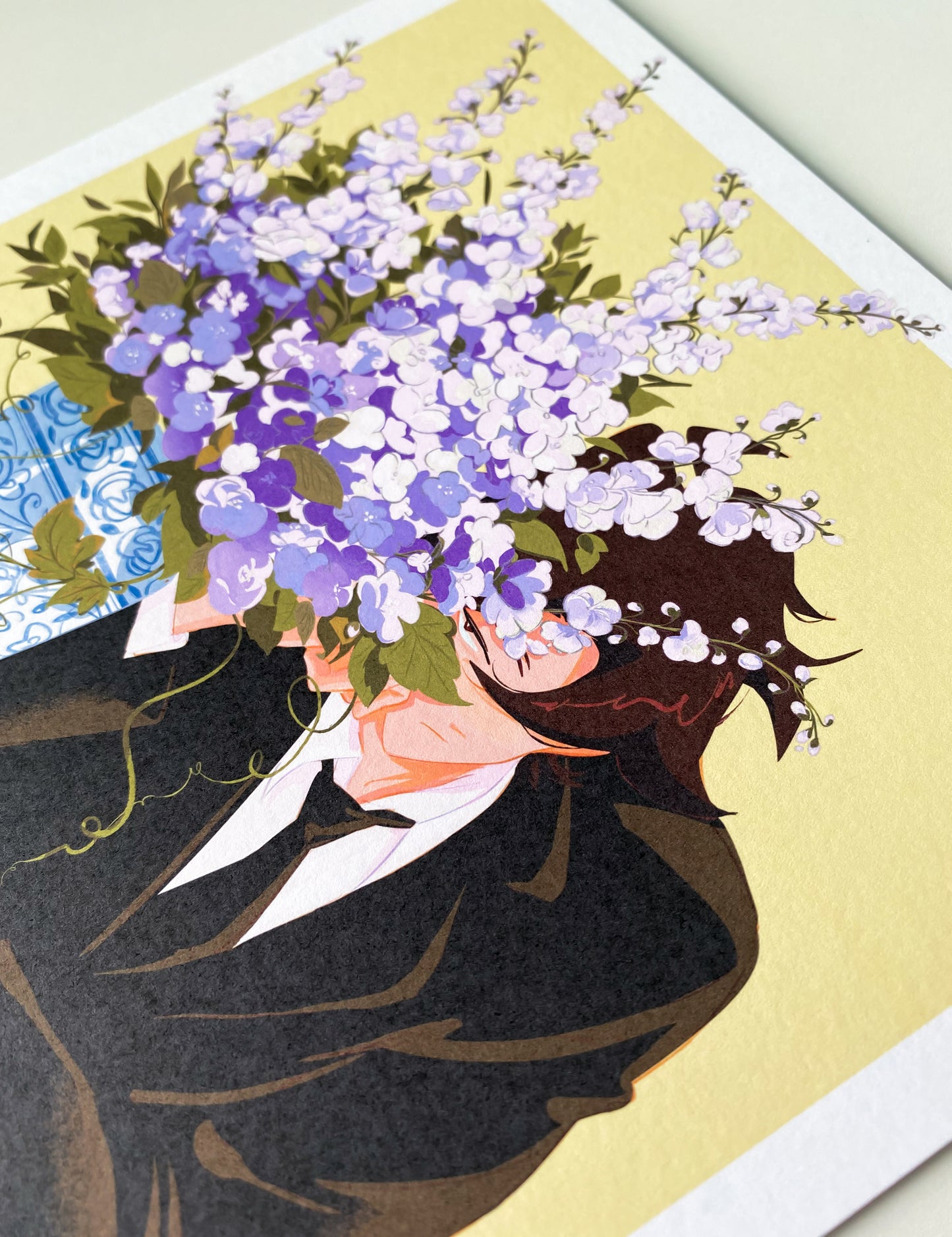 「Delphiniums in Porcelain」A4 Square Print