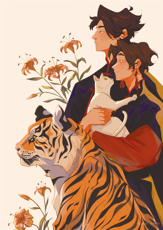 「Lions & Tigers & Tiger Lillies」A5 Print